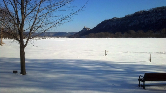 snow-covered, frozen lake Winona