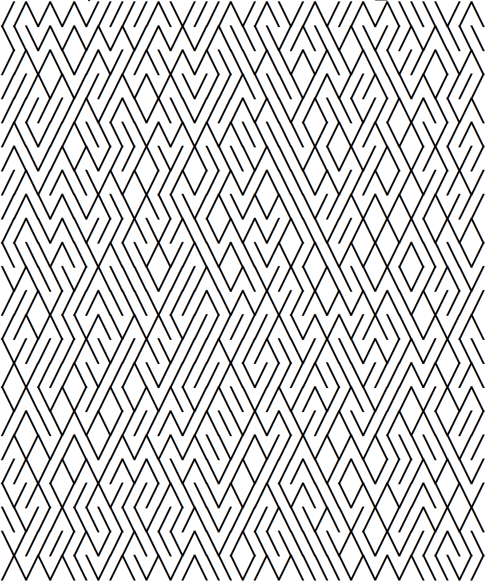 A maze created by randomly placing walls. Each wall is in one of two not-quite perpendicular orientations.