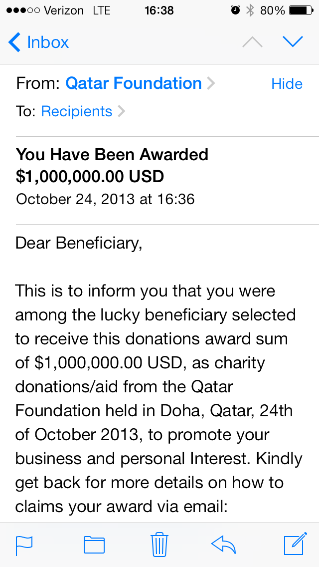 screenshot of phishing email